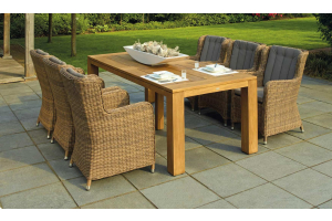 furniture on top of a square patio with grass in the background
